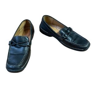 Timberland Black‎ Leather Loafers with Decorative Strap and Rounded Toe